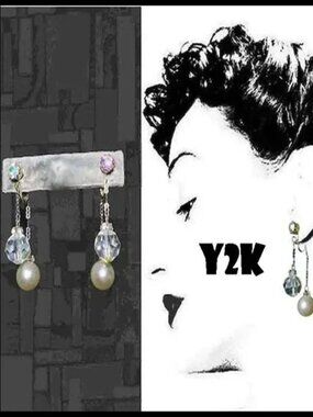 Formal Clip On Dangle Earrings UNIQUE Design Double Dangles Faux Pearl & Crystal